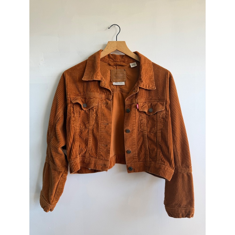 LEVIS anthropology Premium Corduroy Trucker Jacket Burnt Orange Rust Cropped S